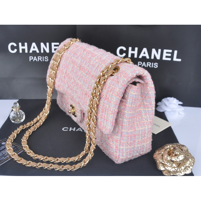 2014 Chanel Tweed Classic Flap Bag 1112 Pink