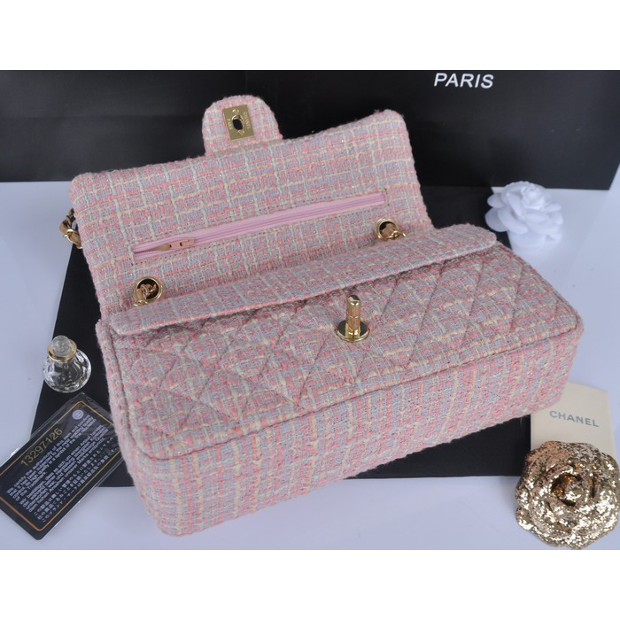 2014 Chanel Tweed Classic Flap Bag 1112 Pink