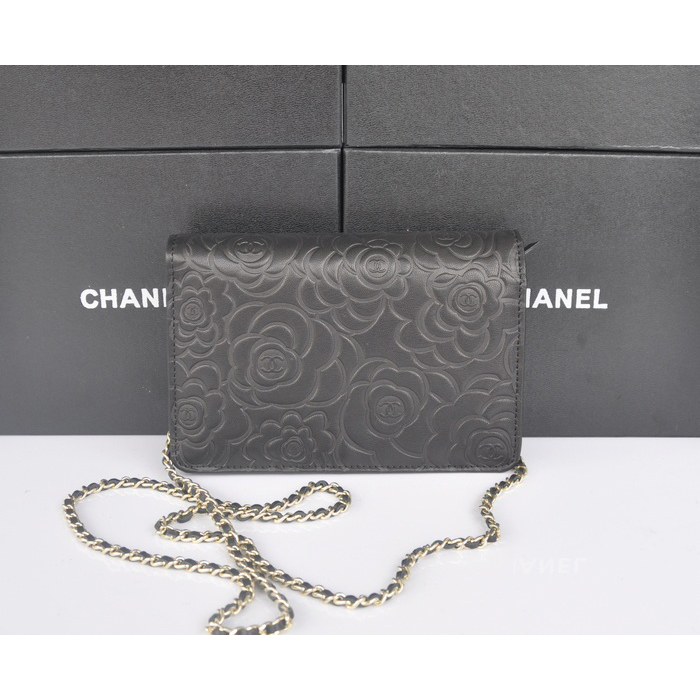 2014 Chanel WOC mini bags Original Camellia Leather A93301 Black