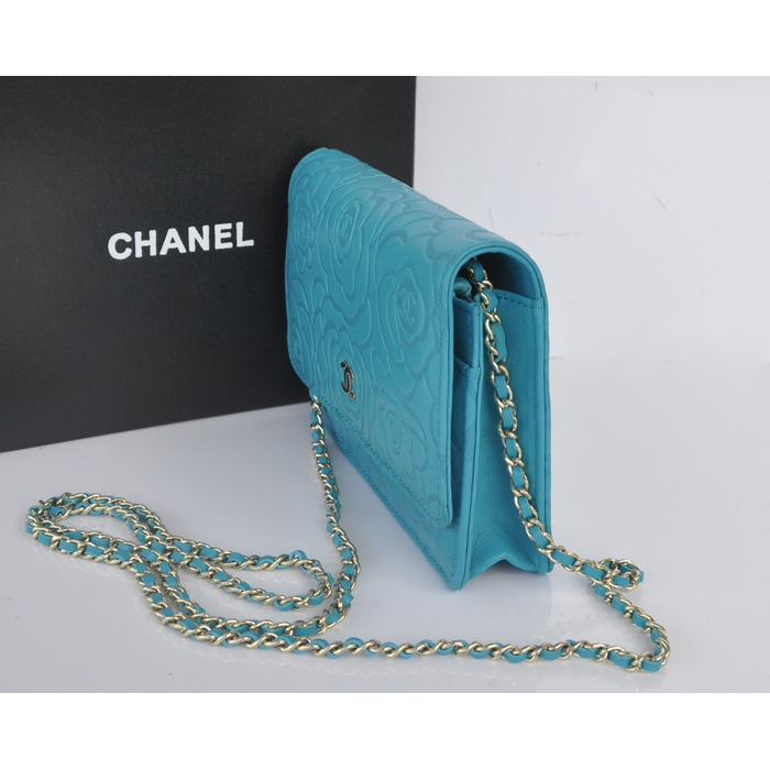 2014 Chanel WOC mini bags Original Camellia Leather A93301 Light Blue