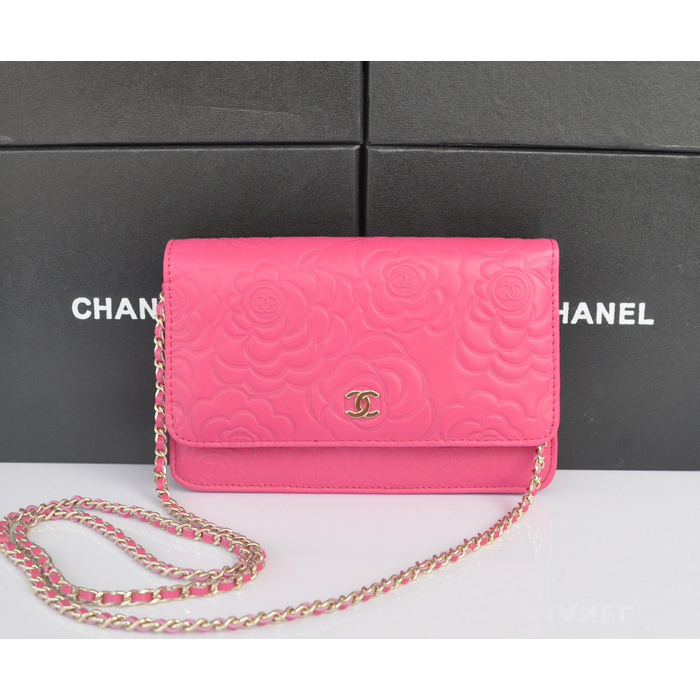 2014 Chanel WOC mini bags Original Camellia Leather A93301 Peach