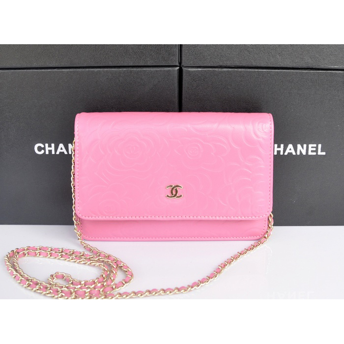 2014 Chanel WOC mini bags Original Camellia Leather A93301 Pink