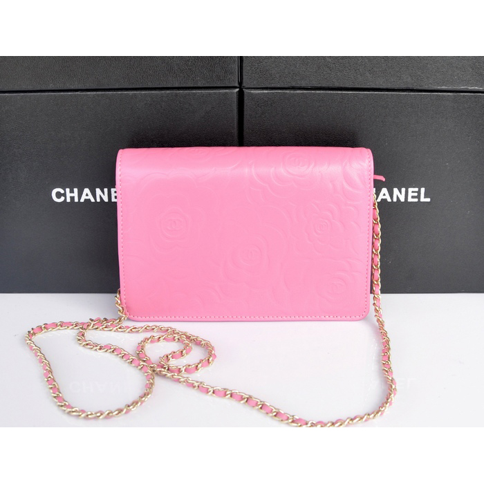 2014 Chanel WOC mini bags Original Camellia Leather A93301 Pink