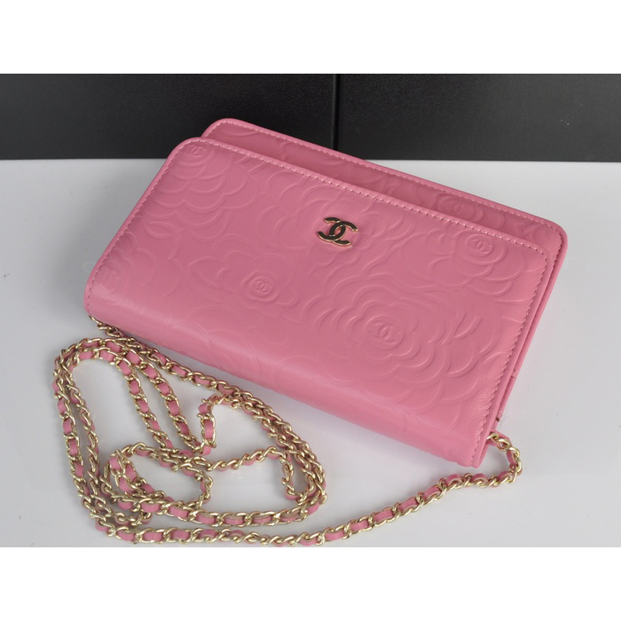 2014 Chanel WOC mini bags Original Camellia Leather A93301 Pink