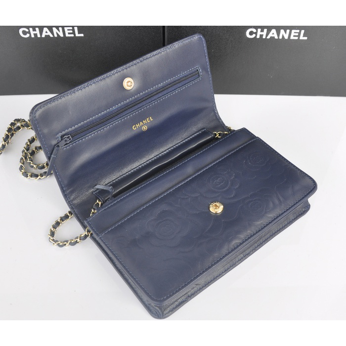 2014 Chanel WOC mini bags Original Camellia Leather A93301 Royal