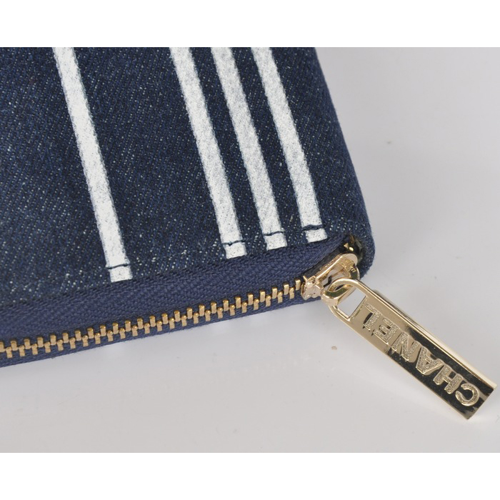 2014 Chanel Zip Around Canvas Wallet C226 Dark Blue