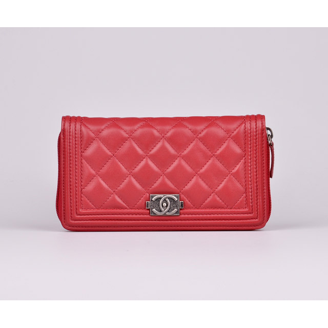 2014 Chanel Zip Around Wallet Original Sheepskin leather A68720 Claret