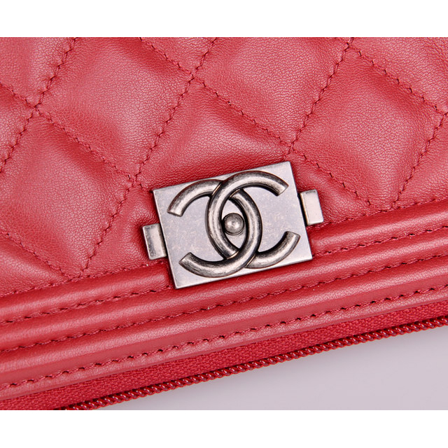 2014 Chanel Zip Around Wallet Original Sheepskin leather A68720 Claret