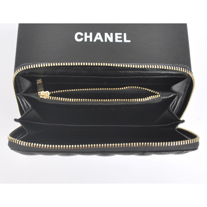 2014 Chanel Zip Around Wallet Sheepskin Leather C8809 Black