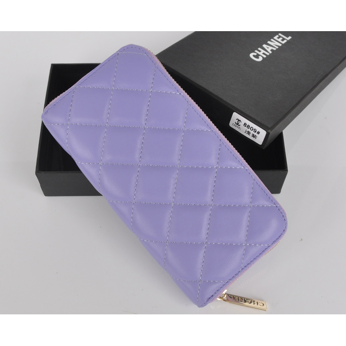 2014 Chanel Zip Around Wallet Sheepskin Leather C8809 Light Purple