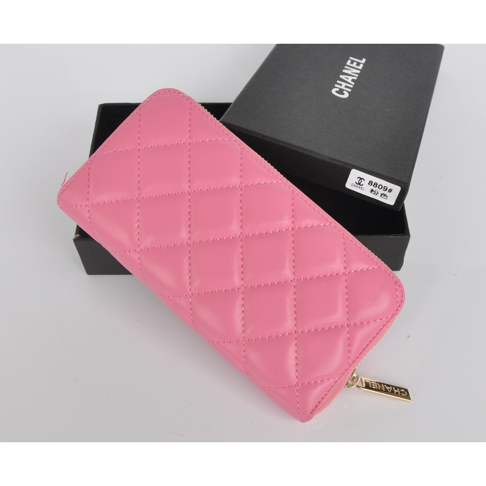 2014 Chanel Zip Around Wallet Sheepskin Leather C8809 Pink