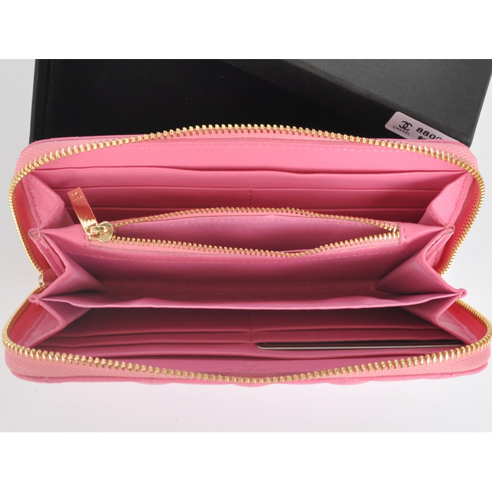 2014 Chanel Zip Around Wallet Sheepskin Leather C8809 Pink