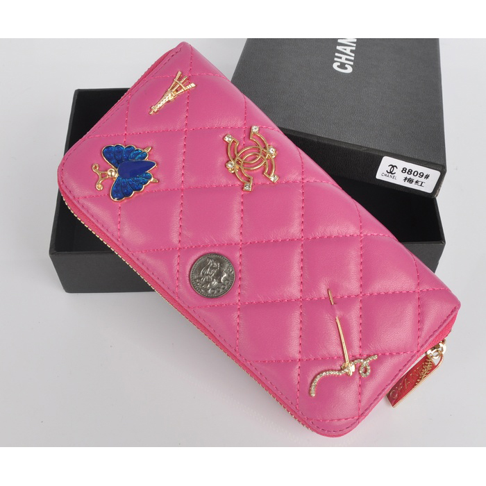 2014 Chanel Zip Around Wallet Sheepskin Leather C8809 Rose