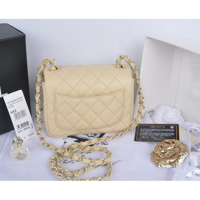 2014 Chanel mini Classic Flap Bag Apricot Original Caviar leather A1115 Gold