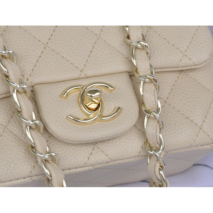 2014 Chanel mini Classic Flap Bag Apricot Original Caviar leather A1115 Gold