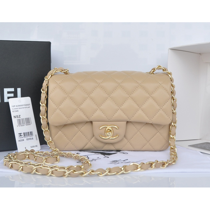 2014 Chanel mini Classic Flap Bag Apricot Original Sheekskin A1116 Gold