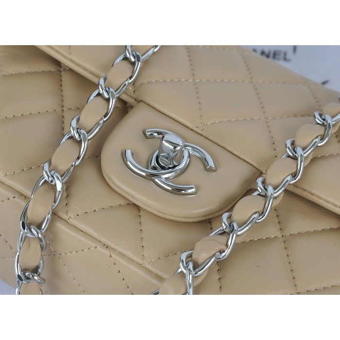 2014 Chanel mini Classic Flap Bag Apricot Original Sheekskin A1116 Silver