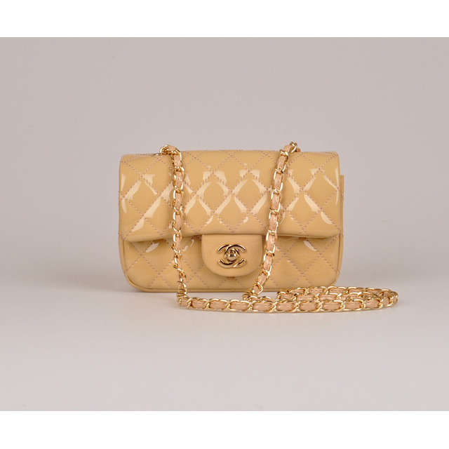 2014 Chanel mini Classic Flap Bag Apricot Patent Leather 1117 Gold