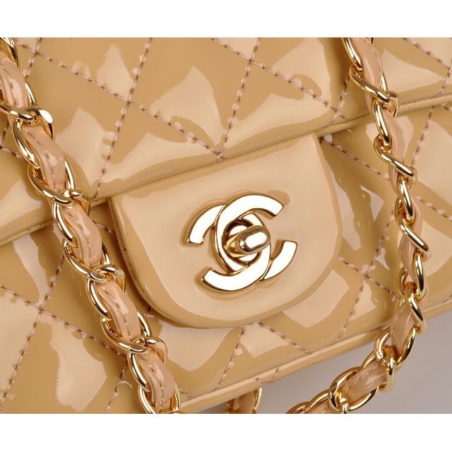 2014 Chanel mini Classic Flap Bag Apricot Patent Leather 1117 Gold