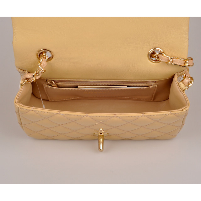 2014 Chanel mini Classic Flap Bag Apricot Patent Leather 1117 Gold