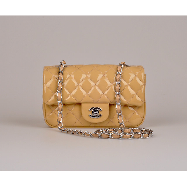 2014 Chanel mini Classic Flap Bag Apricot Patent Leather 1117 Silver