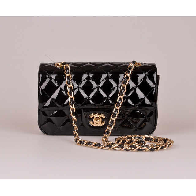 2014 Chanel mini Classic Flap Bag Black Patent Leather 1117 Gold