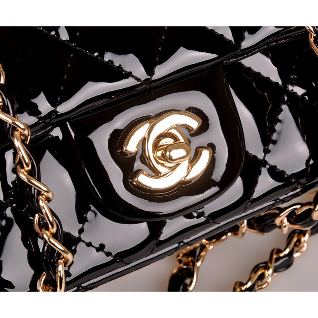 2014 Chanel mini Classic Flap Bag Black Patent Leather 1117 Gold