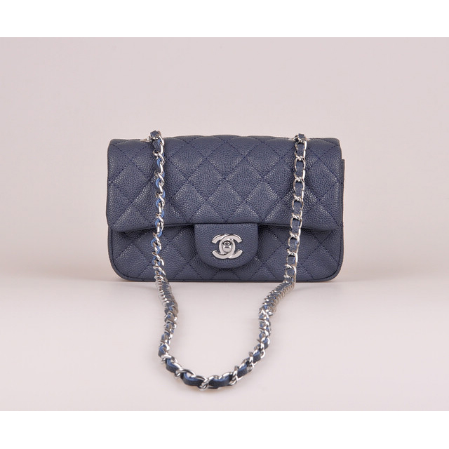 2014 Chanel mini Classic Flap Bag Blue Caviar leather 1117 Gold