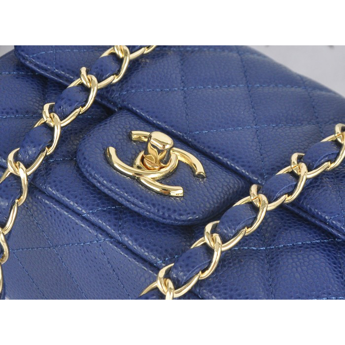 2014 Chanel mini Classic Flap Bag Blue Original Caviar leather A1115 Gold