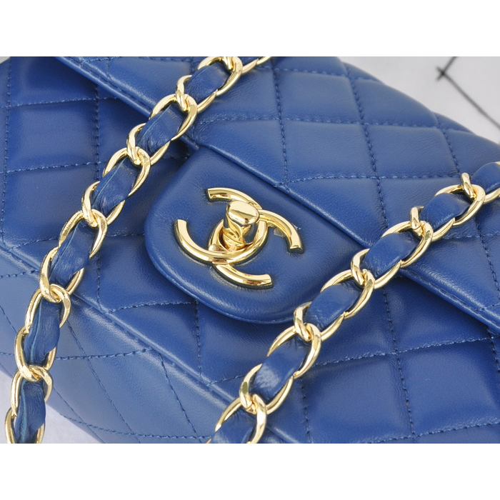 2014 Chanel mini Classic Flap Bag Blue Original Sheekskin A1116 Gold