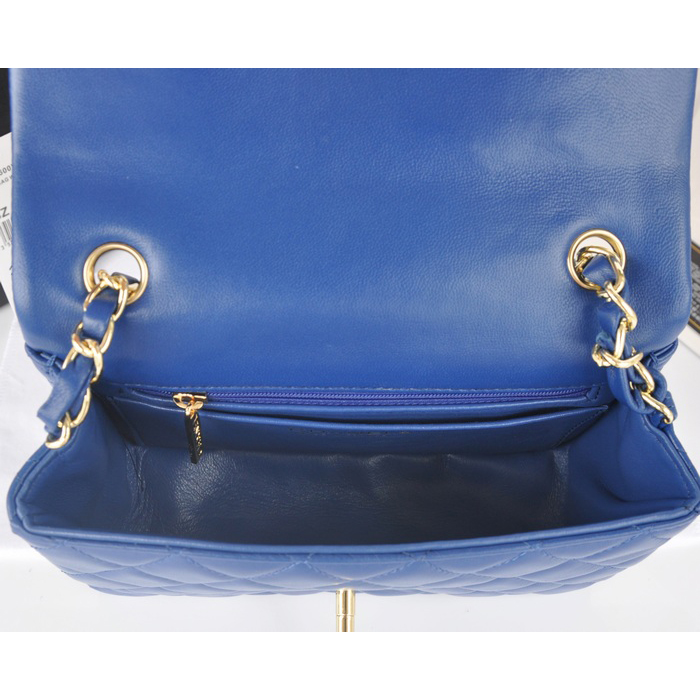 2014 Chanel mini Classic Flap Bag Blue Original Sheekskin A1116 Gold