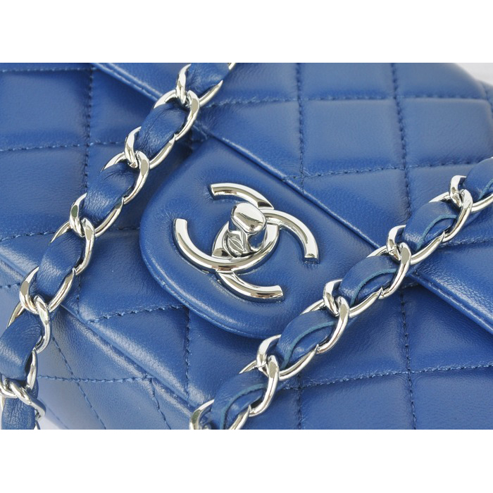 2014 Chanel mini Classic Flap Bag Blue Original Sheekskin A1116 Silver