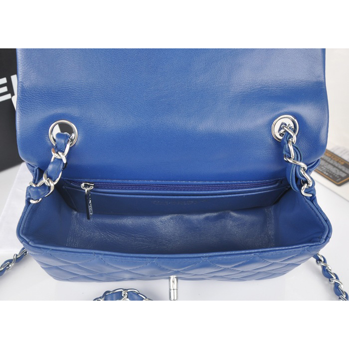 2014 Chanel mini Classic Flap Bag Blue Original Sheekskin A1116 Silver