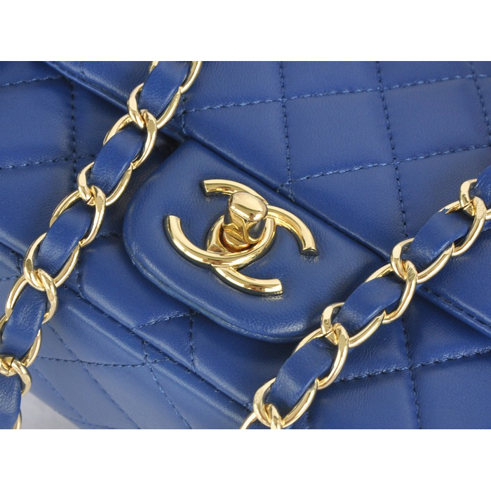 2014 Chanel mini Classic Flap Bag Blue Original Sheekskin leather A1115 Gold