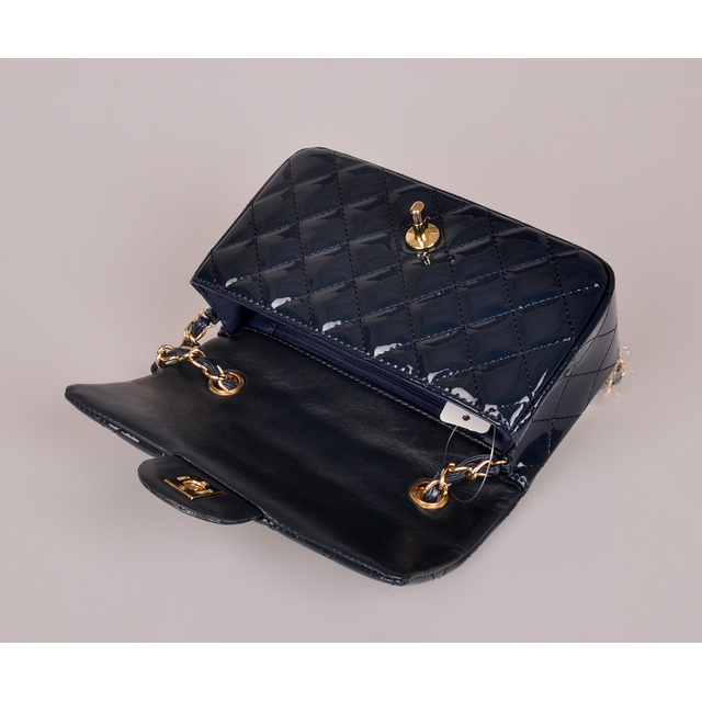 2014 Chanel mini Classic Flap Bag Blue Patent Leather 1117 Gold