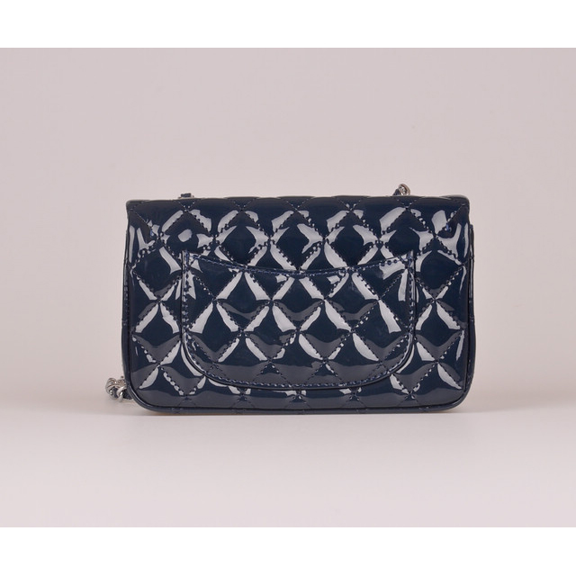 2014 Chanel mini Classic Flap Bag Blue Patent Leather 1117 Silver