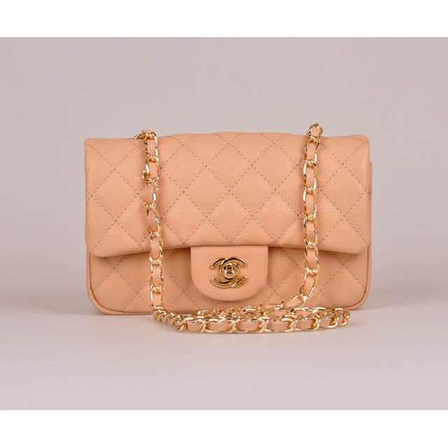 2014 Chanel mini Classic Flap Bag Caviar Leather 1117 Apricot in Gold