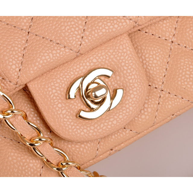 2014 Chanel mini Classic Flap Bag Caviar Leather 1117 Apricot in Gold