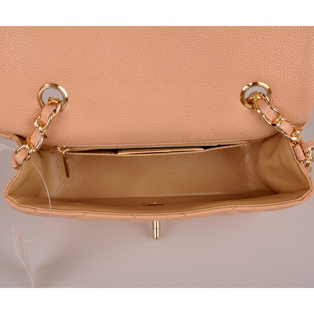 2014 Chanel mini Classic Flap Bag Caviar Leather 1117 Apricot in Gold