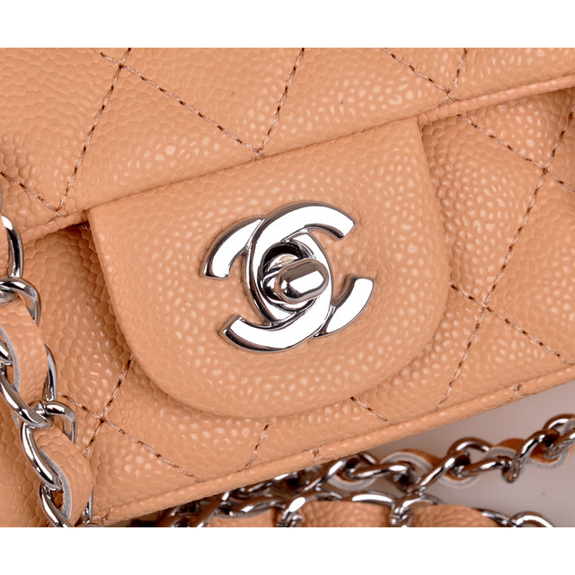 2014 Chanel mini Classic Flap Bag Caviar Leather 1117 Apricot in Silver