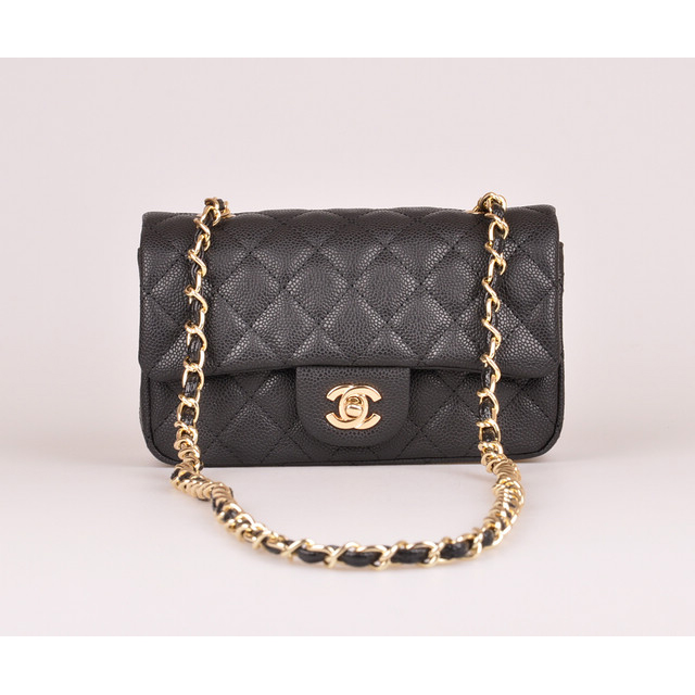 2014 Chanel mini Classic Flap Bag Caviar Leather 1117 Black in Gold