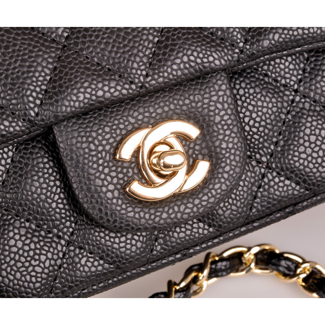 2014 Chanel mini Classic Flap Bag Caviar Leather 1117 Black in Gold