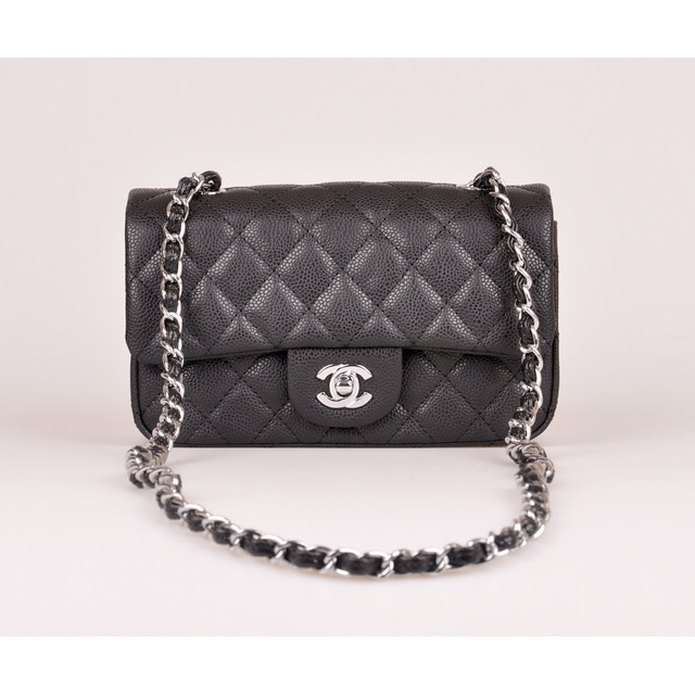 2014 Chanel mini Classic Flap Bag Caviar Leather 1117 Black in Silver