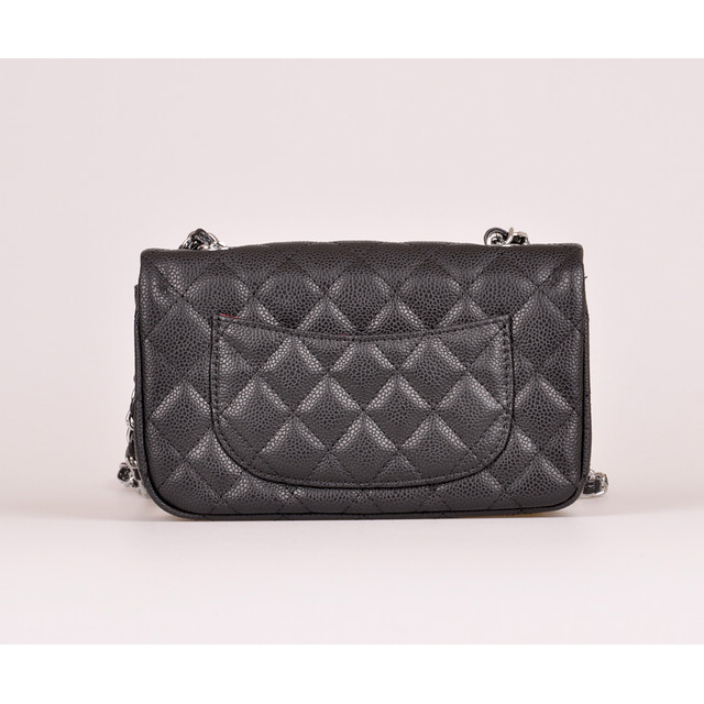 2014 Chanel mini Classic Flap Bag Caviar Leather 1117 Black in Silver