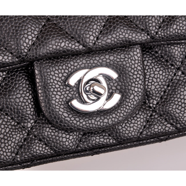 2014 Chanel mini Classic Flap Bag Caviar Leather 1117 Black in Silver