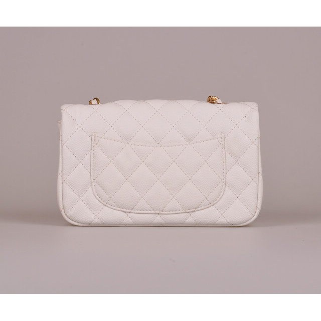 2014 Chanel mini Classic Flap Bag Caviar Leather 1117 White in Gold