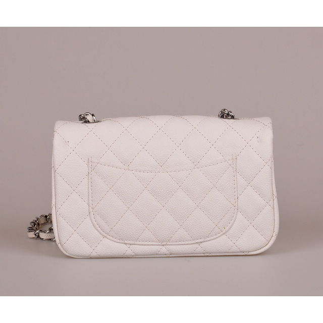 2014 Chanel mini Classic Flap Bag Caviar Leather 1117 White in Silver