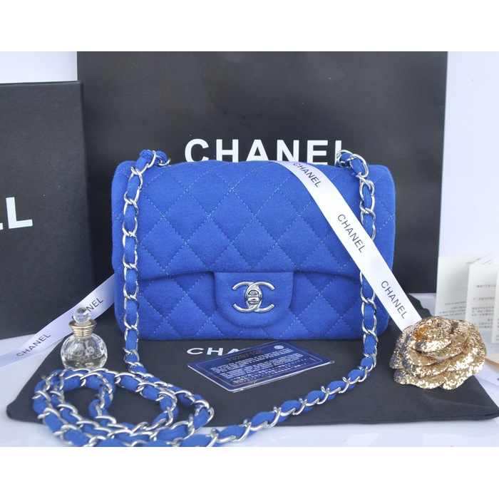 2014 Chanel mini Classic Flap Bag Denim Fabric CF69900 Blue