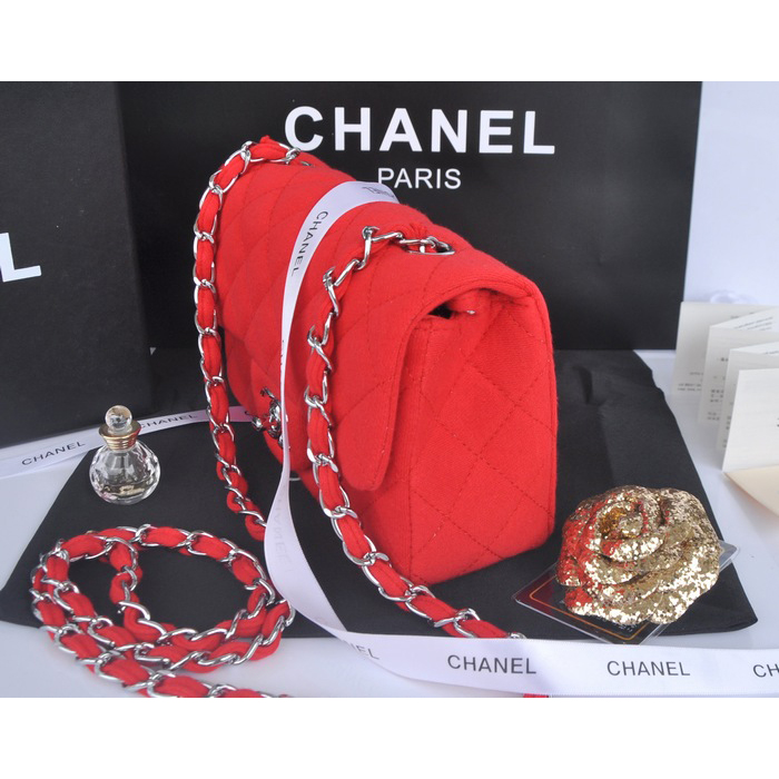 2014 Chanel mini Classic Flap Bag Denim Fabric CF69900 Red