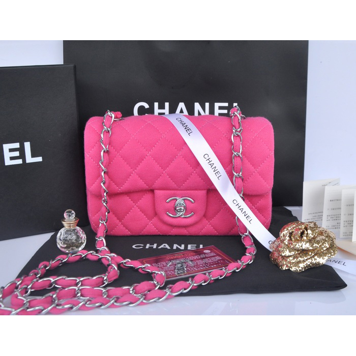 2014 Chanel mini Classic Flap Bag Denim Fabric CF69900 Rose